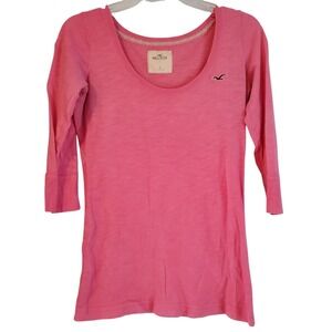 Hollister Shirt Women S Pink 3/4 Sleeve Scoop Neck Tee Top Vintage Y2K Babydoll